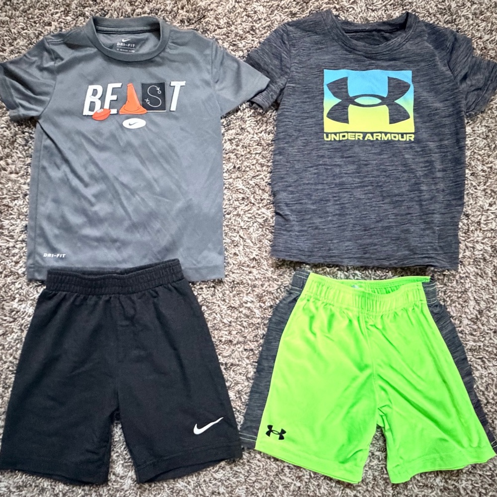 4 Piece Under Armour & Nike Boy’s Size 4T Short-Sleeve T-Shirt and Short Sets